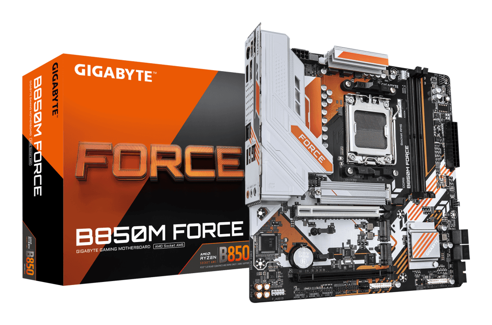 GIGABYTE B850M FORCE Placa Base – Compatible con procesadores AMD Ryzen serie 9000, VRM digital de 8+2+2 fases, hasta 9600 MHz DDR5 (OC), 1 x M.2 PCIe 5.0 + 2 x M.2 PCIe 4.0, LAN 2.5 GbE, USB 3.2 Gen 2