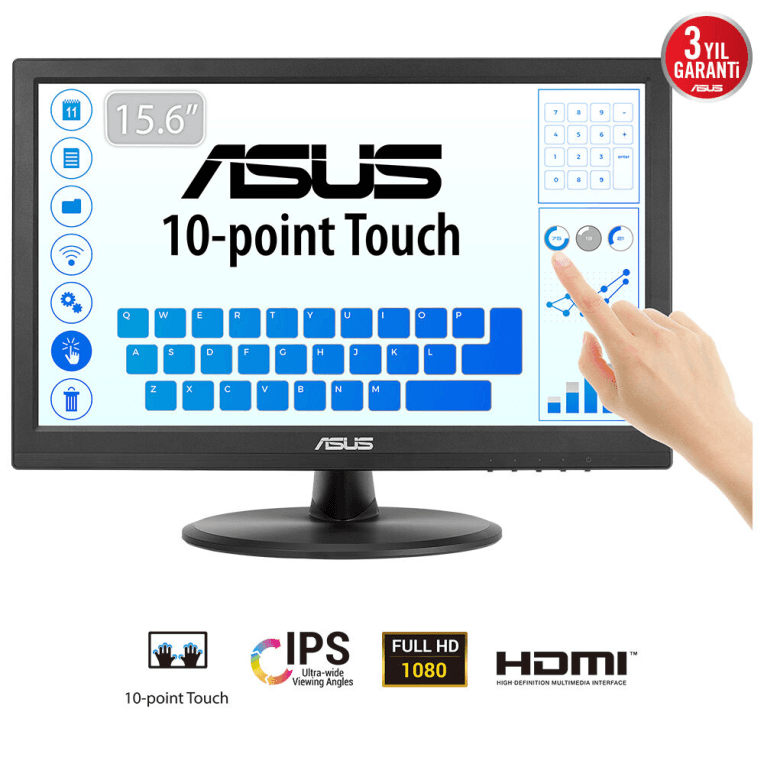 ASUS Touch VT169HE pantalla para PC 39,6 cm (15.6") 1920 x 1080 Pixeles Full HD LED Pantalla táctil Mesa Negro