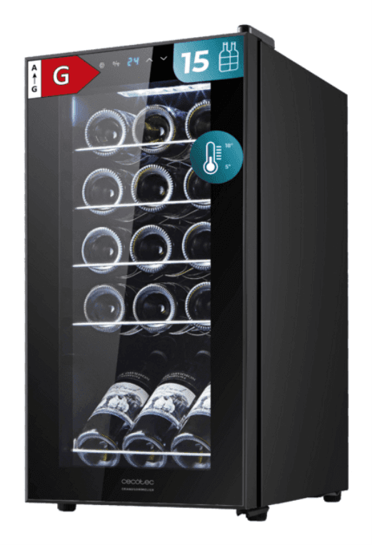 Cecotec 00120 enfriador de vino Nevera de vino Independiente Negro 15 botella(s)