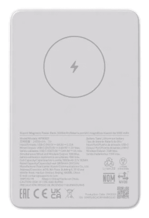 Xiaomi WPB0507 batería externa Ión de litio 5000 mAh Cargador inalámbrico Blanco