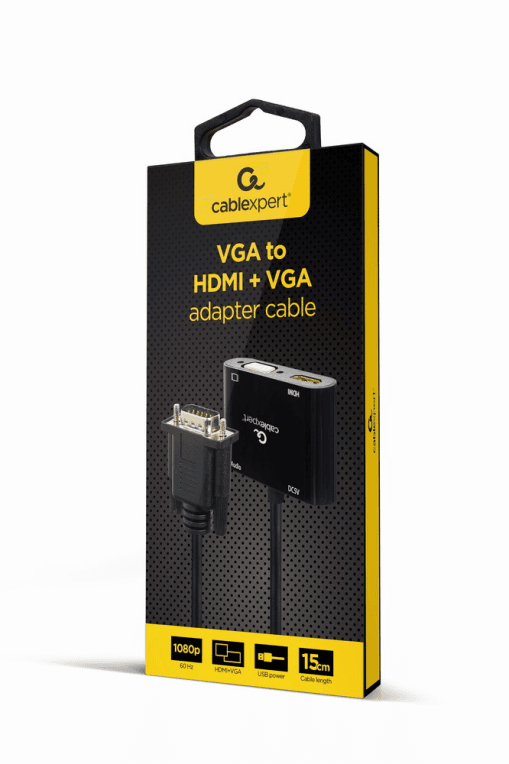 Gembird A-VGA-HDMI-02 adaptador de cable de vídeo 0,15 m HDMI + VGA (D-Sub) VGA (D-Sub) Negro