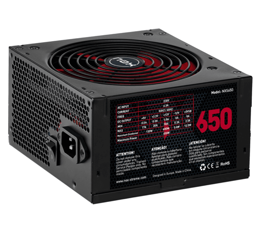 NOX NXS650 unidad de fuente de alimentación 650 W 20+4 pin ATX Negro, Rojo